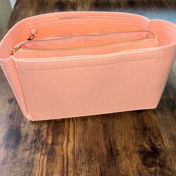 NWT Lexsion designer purse bag organizer w/wristlet detach felt pink tote - Picture 5 of 6